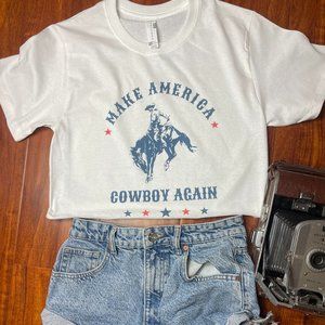 Make America Cowboy Again Country Western Cropped Graphic Tee T-shirt Crop Top